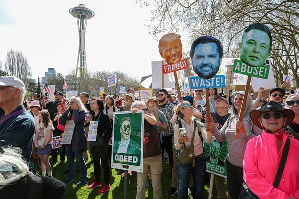 Demonstrators attend the nationwide “Hands Off!” protest against US President Donald Trump and Musk.